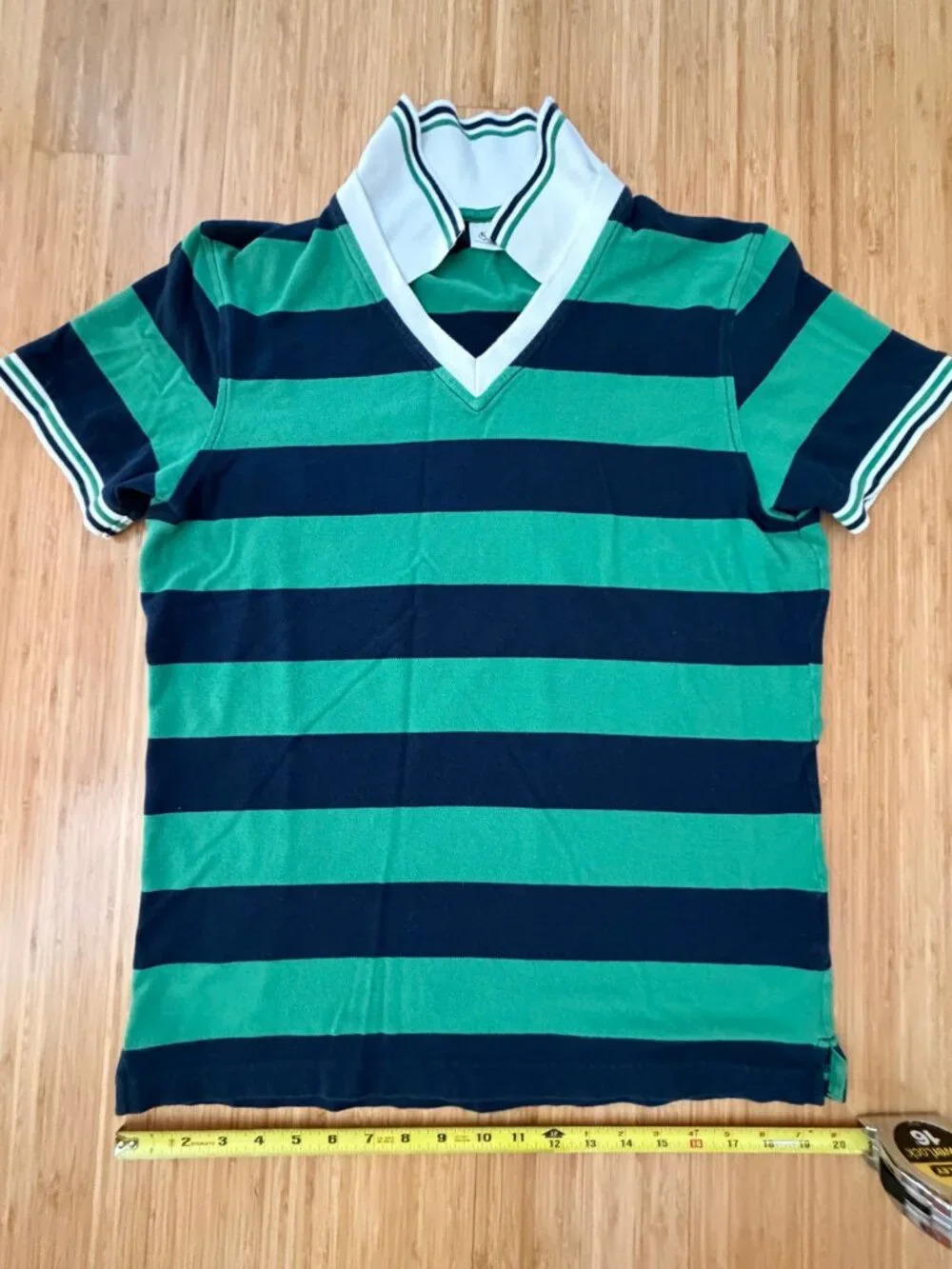 Uniqlo x Michael Bastian Mens Striped Polo L Green Navy V-Neck Cotton